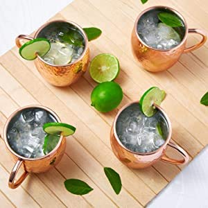 Deik Moscow Mule, Taza de Cobre Hecha a Mano Doble Hammered Pared Moscú Mule Rusa no Recubierto Mula Tazas 4, Puro Grande y Suave para Ginebra, Vodka
