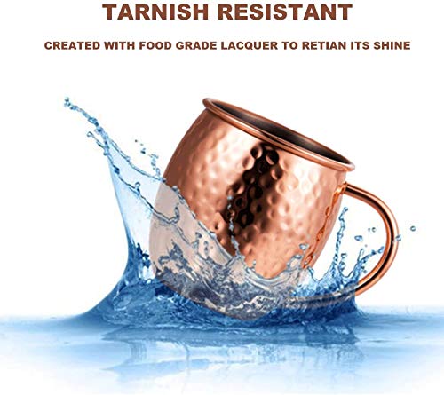 Deik Moscow Mule, Taza de Cobre Hecha a Mano Doble Hammered Pared Moscú Mule Rusa no Recubierto Mula Tazas 4, Puro Grande y Suave para Ginebra, Vodka