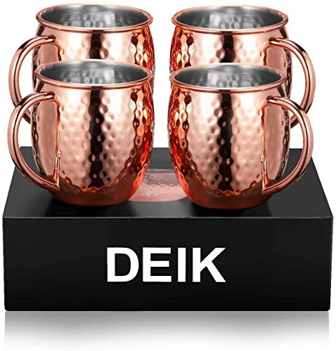 Deik Moscow Mule, Taza de Cobre Hecha a Mano Doble Hammered Pared Moscú Mule Rusa no Recubierto Mula Tazas 4, Puro Grande y Suave para Ginebra, Vodka