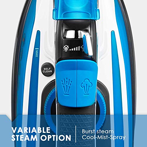 Deik Plancha de Vapor, Plancha Ropa 2200W(Vapor Constante 25g-50g/min, Capacidad 330ml, Anti-Escala, Anti Goteo, Auto Limpieza), 5 Modos de Control de Temperatur, Suela de Cerámica - 2020