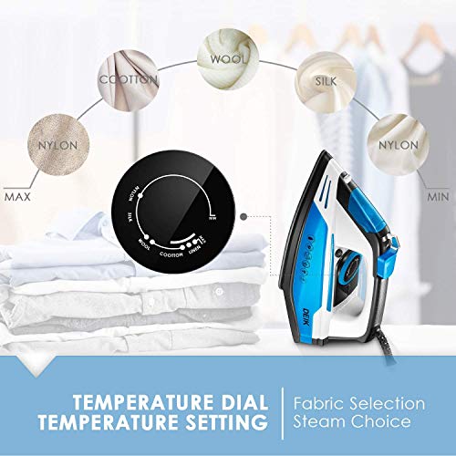 Deik Plancha de Vapor, Plancha Ropa 2200W(Vapor Constante 25g-50g/min, Capacidad 330ml, Anti-Escala, Anti Goteo, Auto Limpieza), 5 Modos de Control de Temperatur, Suela de Cerámica - 2020