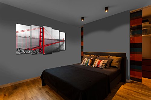 DekoArte 181 - Cuadros Modernos Impresión de Imagen Artística Digitalizada | Lienzo Decorativo para Tu Salón o Dormitorio | Estilo Ciudades EEUU Golden Gate San Francisco | 5 Piezas 200 x 100 cm XXL