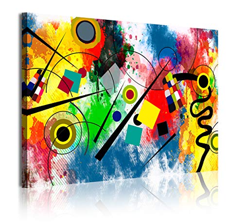 DekoArte 342 - Cuadros Modernos Impresión de Imagen Artística Digitalizada | Lienzo Decorativo para Tu Salón o Dormitorio | Estilo Abstractos Moderno Arte Kandinsky Rojo Azul | 1 Pieza 120 x 80 cm