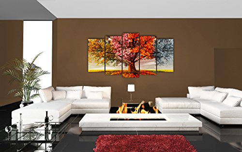 DekoArte 404 - Cuadros Modernos Impresión de Imagen Artística Digitalizada | Lienzo Decorativo Para Tu Salón o Dormitorio | Estilo Paisaje Árboles Cuatro Estaciones Del Año | 5 Piezas 200 x 100 cm XXL