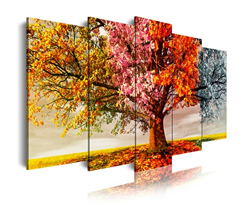DekoArte 404 - Cuadros Modernos Impresión de Imagen Artística Digitalizada | Lienzo Decorativo Para Tu Salón o Dormitorio | Estilo Paisaje Árboles Cuatro Estaciones Del Año | 5 Piezas 200 x 100 cm XXL