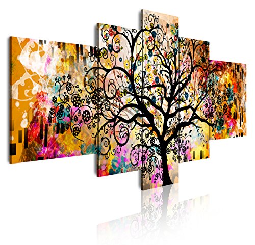 DekoArte 429 - Cuadros Modernos Impresión de Imagen Artística Digitalizada | Lienzo Decorativo para Salón o Dormitorio | Estilo Abstracto Arte Árbol de la Vida de Gustav Klimt | 5 Piezas 180x85cm XXL