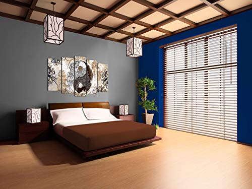 DekoArte 455 - Cuadros Modernos Impresión de Imagen Artística Digitalizada | Lienzo Decorativo para Tu Salón o Dormitorio | Estilo Ying Yang Abstractos Zen Colores Beige Marrón | 5 Piezas 150 x 80 cm