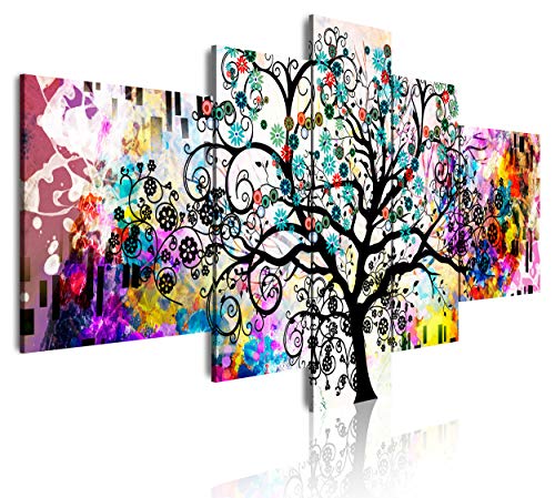 DekoArte 510 - Cuadros Modernos Impresión de Imagen Artística Digitalizada | Lienzo Decorativo para Salón o Dormitorio | Estilo Abstracto Arte Árbol de la Vida de Gustav Klimt | 5 Piezas 180x85cm XXL