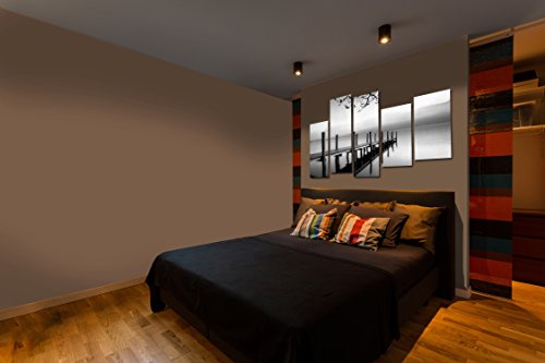 DekoArte 91 - Cuadros Modernos Impresión de Imagen Artística Digitalizada | Lienzo Decorativo para Salón o Dormitorio | Estilo Zen Blanco y Negro con Paisaje de Agua Embarcadero | 5 Piezas 150x100cm