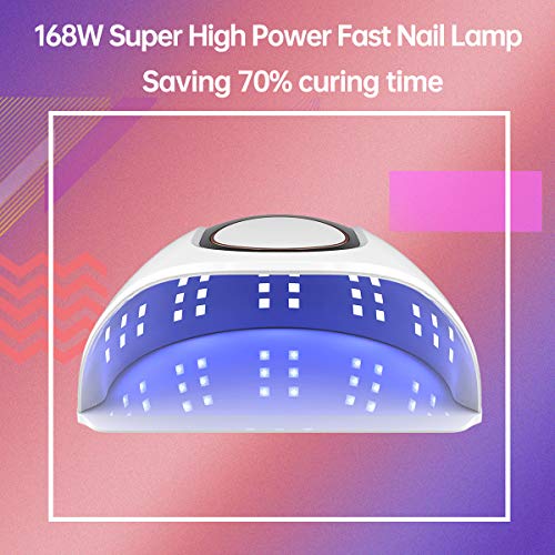 Delanie Lámpara LED Uñas Secador de Uñas de Gel Semipermanentes Profesional UV 168W con 4 Modos de Tiempo y Sensor Automático para Manicura y Pedicura en Salón o en Casa