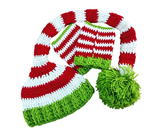 DELEY Bebé Crochet Tejer Navidad Elf Largas Colas Pompón Sombrero de Disfraz Infantil Ropa Photo Props de 0-6 Meses