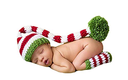 DELEY Bebé Crochet Tejer Navidad Elf Largas Colas Pompón Sombrero de Disfraz Infantil Ropa Photo Props de 0-6 Meses