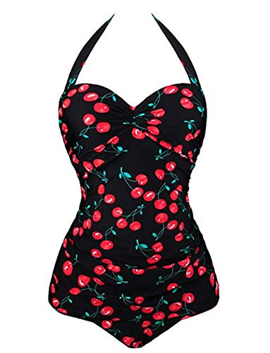 DELEY Traje De Baño De Una Pieza para Mujer Push Up Monokini Bikini con Estampado De Cereza Retro Multicolor Tamaño 3XL