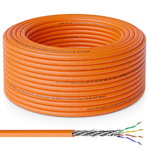 deleyCON 20m Cat.7 Cable de Instalación Cobre Rígido S/FTP PIMF Cable de Red Cable de Instalación Cable LAN Cable de Ethernet Cable de Datos Gigabit CAT7 10Gbit 1000MHz LSZH Libre de Halógenos DOP