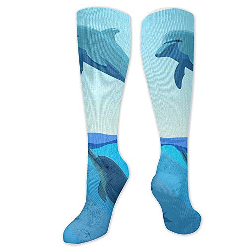 Delfino che salta fuori dall'acqua nel mare blu profondo Novità Calze per signore, ragazze, ragazzi, calze divertenti per calze da corsa, sport, viaggi, tutti i giorni [8,5X50 Cm]