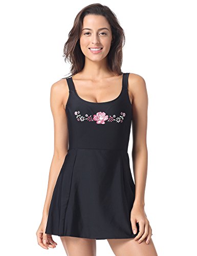 DELIMIRA - Bañador con Falda Traje de baño de Una Pieza Plus Talla para Mujer Negro 56