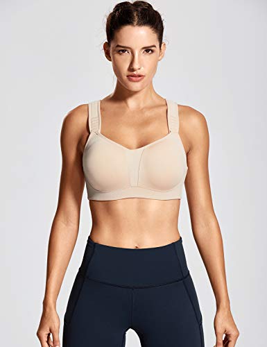 DELIMIRA Mujer Sujetador Deportivo Talla Grande de Alto Impacto Copas Moldeadas con Aros Beige 110D