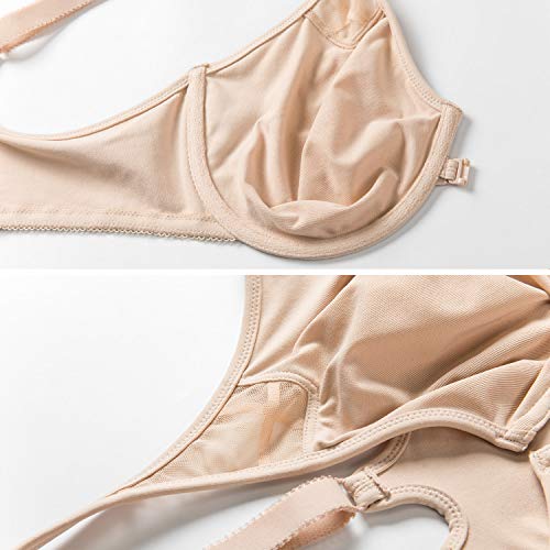 DELIMIRA Sujetador Cierre Delantero Sin Costuras Sin Relleno con Aros para Mujer Beige 105D