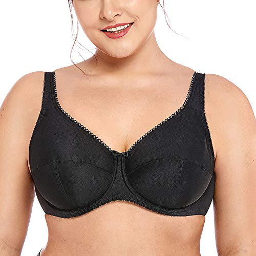 DELIMIRA - Sujetador con Aros sin Relleno Grandes Bustos para Mujer Negro 110D