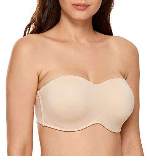 DELIMIRA - Sujetador Reductor con Aros sin Relleno sin Tirantes Tallas Grandes para Mujer Beige 95C