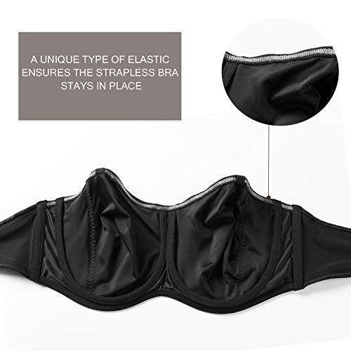 DELIMIRA - Sujetador Reductor con Aros sin Relleno sin Tirantes Tallas Grandes para Mujer Negro 95C