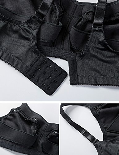 DELIMIRA - Sujetador Reductor sin Aros Encaje para Tallas Grandes para Mujer Negro 115C