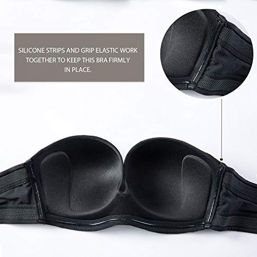 DELIMIRA - Sujetador sin Tirantes Push Up con Relleno de Encaje Negro 95C