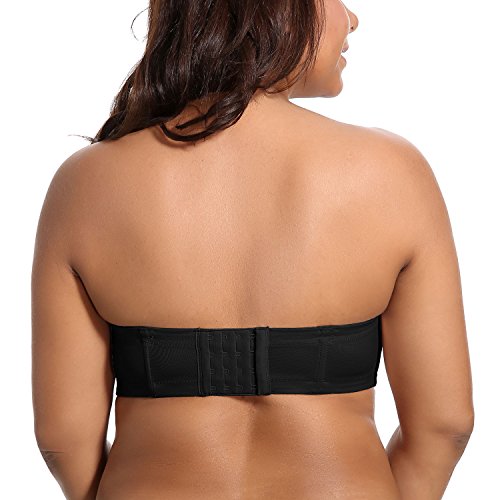 DELIMIRA - Sujetador sin Tirantes Tallas Grandes Push Up de Silicona para Mujer Negro 105D