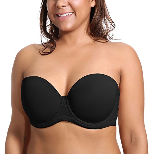 DELIMIRA - Sujetador sin Tirantes Tallas Grandes Push Up de Silicona para Mujer Negro 110D