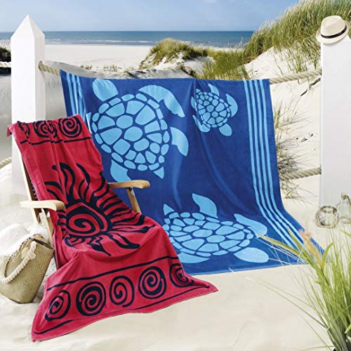 Delindo Lifestyle® Toalla de playa TROPICAL SOL AZUL XXL, 100% algodón, hecho de algodón egipcio de alta calidad, 180x200 cm grandes