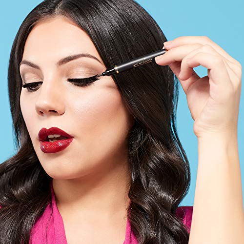 Delineador de ojos líquido D.A.D Define Art de Mirenesse Cosmetics, 2 en 1, grueso y fino, 24 horas, negro brillante (1,4 ml)