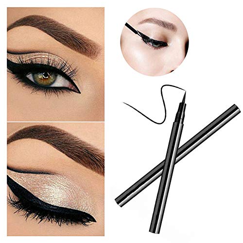 Delineador de ojos,Makeup Delineador, Delineador de ojos a prueba de agua, delineador líquido negro, resistente al agua, antiincrustante, delineador líquido de larga duración,Negro 2PC