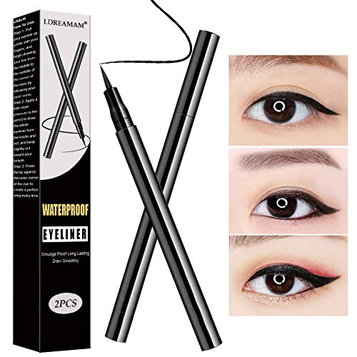 Delineador de ojos,Makeup Delineador, Delineador de ojos a prueba de agua, delineador líquido negro, resistente al agua, antiincrustante, delineador líquido de larga duración,Negro 2PC