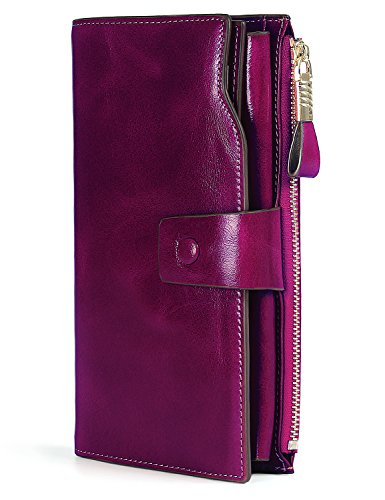 Demon&Hunter Monedero Piel Mujer RFID Bloqueo Gran Capacidad Cera Cuero Cartera Monedero Púrpura DZA2083V