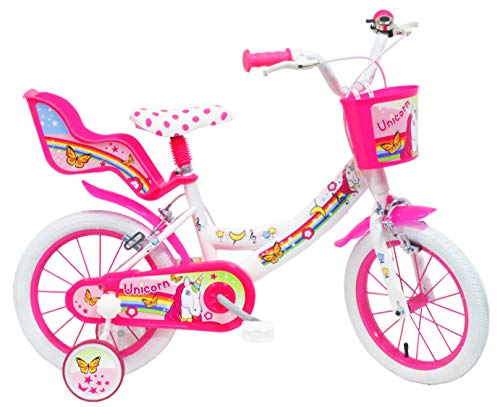 Denver - Bicicleta Infantil de 14 Pulgadas, diseño de Unicornio, Color Blanco y Rosa