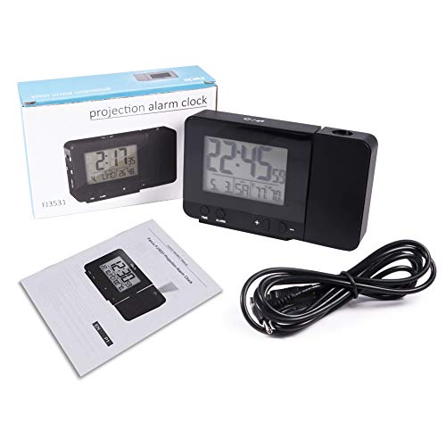 Deofde Despertador Proyector, Reloj Despertador Digital con Pantalla LCD Grande, Reloj Proyección Digital con Alarmas Dobles, Reloj Mesita de Noche, Reloj Proyector Techo, Termómetro Interior