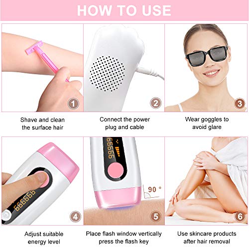 Depiladora de Luz Pulsada, 999999 flash Sistema de depilación IPL 5 niveles ajustable,2 Modos depilación indolora profesional de Hombres y Mujeres