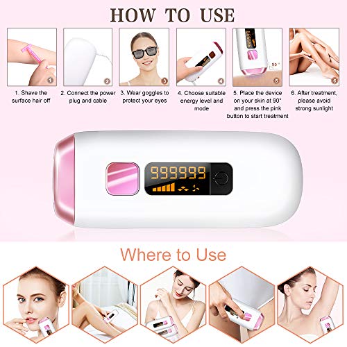 Depiladora de Luz Pulsada, Depilador Permanente e Indoloro para Mujeres y Hombres con 999,999 Flashes para Rostro, Axilas, Brazos, Pecho, Espalda, Línea de Bikini y Piernas en Casa