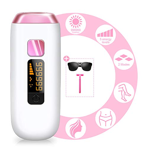 Depiladora de Luz Pulsada, Depilador Permanente e Indoloro para Mujeres y Hombres con 999,999 Flashes para Rostro, Axilas, Brazos, Pecho, Espalda, Línea de Bikini y Piernas en Casa