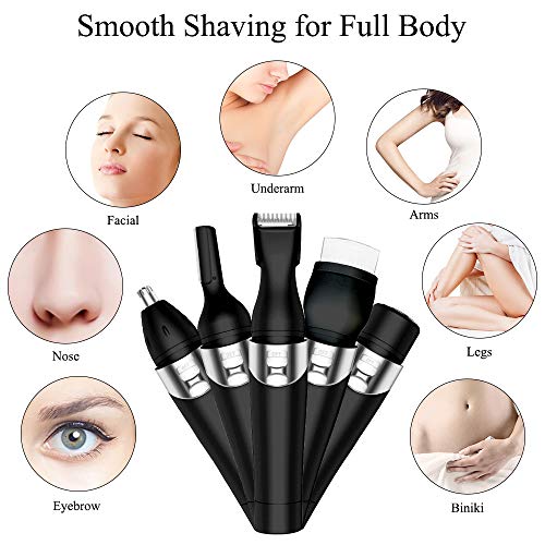 Depiladora Facial Mujer 5 en 1 Kit de Afeitadora Electrica Mujer Recargable con USB Impermeable Depiladora Mujer, para Depiladora Facial, Recortadora de Cabello para Cejas y Nariz,Depiladora de Cuerpo