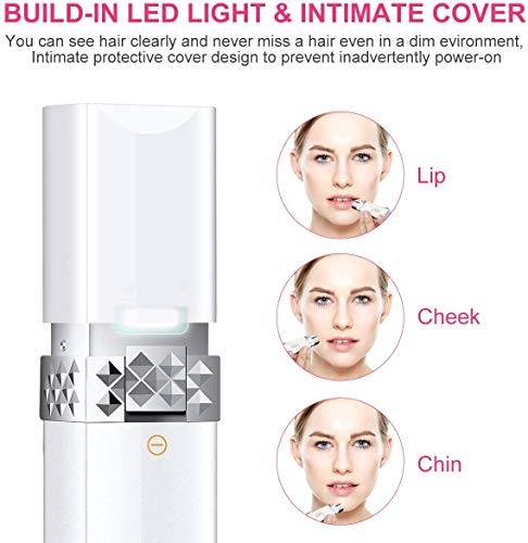 Depiladora Facial Mujer Electrica, Afeitadora sin dolor portátil mini afeitadora impermeable con luz LED Incorporada Batería