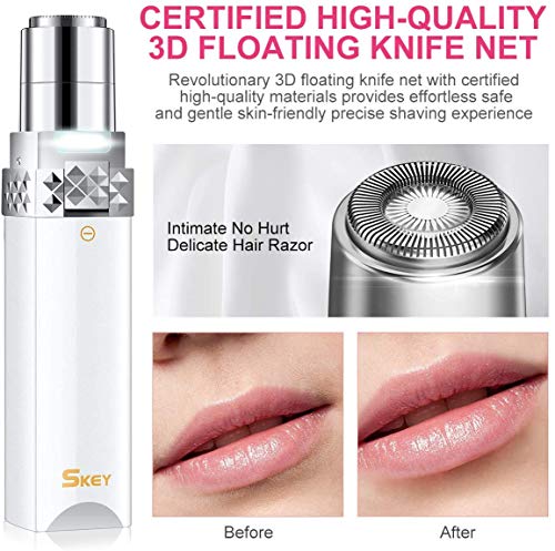Depiladora Facial Mujer Electrica, Afeitadora sin dolor portátil mini afeitadora impermeable con luz LED Incorporada Batería