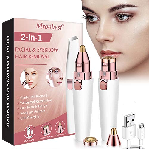 Depiladora Facial Mujer Electrica, Depiladora Cejas Mujer, 2 en 1 Dispositivo de depilación de rostro femenino, USB Recargable Impermeable Portátil sin Dolor Luz LED Para Cara, Cejas, Cuerpo (Blanco)
