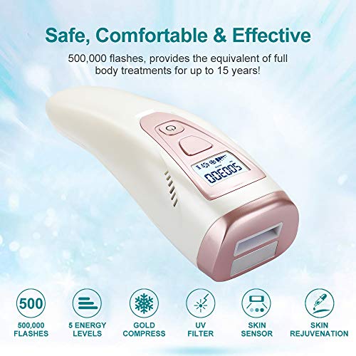 Depiladora luz pulsada profesional sistema IPL de depilación por luz pulsada intensa Permanentes para cuidado de enfriamiento 5 niveles de intensidad para cuerpo, cara y zona Bikini y axilas