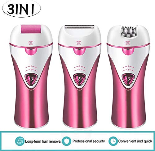 Depiladora Mujer Eléctrica Inalámbrica, Afeitadora Eléctrica para Mujer Femenina Recortadora Conjunto 3 en 1 Maquinilla de afeitar eléctrica,Poderoso Removedor de Callosidades y Muertas Piel