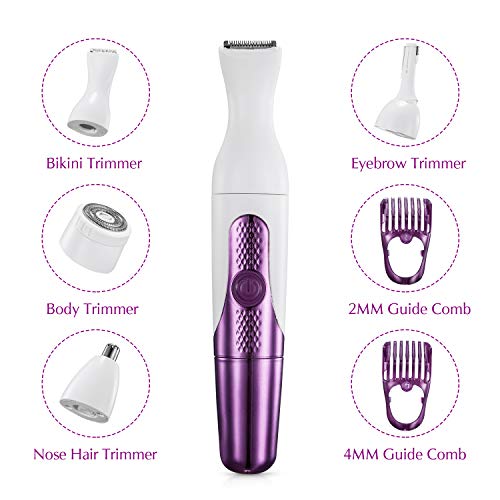 Depiladora para Mujer 4 en 1 Recortadora Bikini Eléctrica Recortador de Nariz y recortador de cejas para Mujeres Mauqinilla de Depilar para Mujeres Remoción de Vello de Cara Cuerpo Set para Área