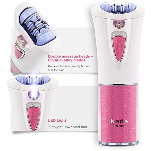 Depiladora, Queenmew Depiladora Electrica Mujer Luz LED, Cuidado de Electrica Recortador Afeitadora Para Mujer, Portátil Maquina Depilar De Mujer Bikini, Afeitadora Mujer & Depilación Facial Mujeres