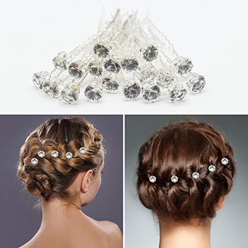 Derbway 20 Piezas Horquillas de Cristal, Boda Pinzas de Pelo de Diamantes de Imitación Accesorios para el Cabello de Novia Horquilla de Diamante en Forma de U