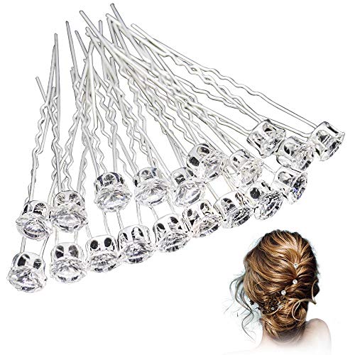 Derbway 20 Piezas Horquillas de Cristal, Boda Pinzas de Pelo de Diamantes de Imitación Accesorios para el Cabello de Novia Horquilla de Diamante en Forma de U