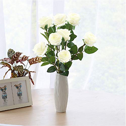 Derbway 4PCS Rosas Artificiales Flor De Seda, 14.17’’ Ramo de Flores de Tacto Real de un Solo Tallo para Fiesta, Boda, Hogar, Decoración de Hotel (Blanco)